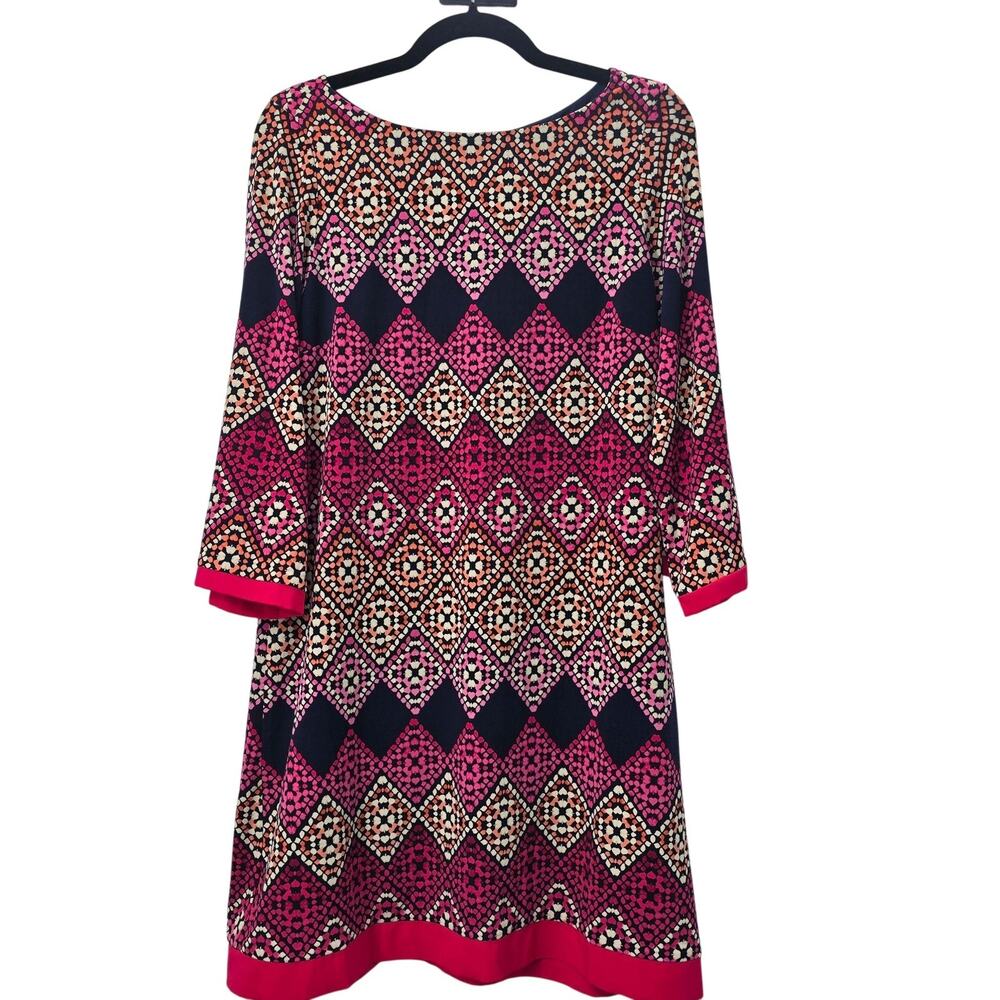 Eliza J Dress 12 Pink Geometric Shift 3/4 Sleeve Lined Zip Back Work Party Chic
